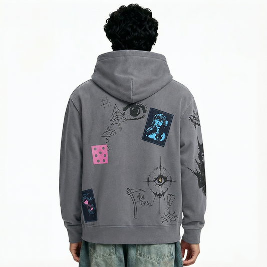 Cryptic Canvas Regular Fit Printed Grey Hoodie