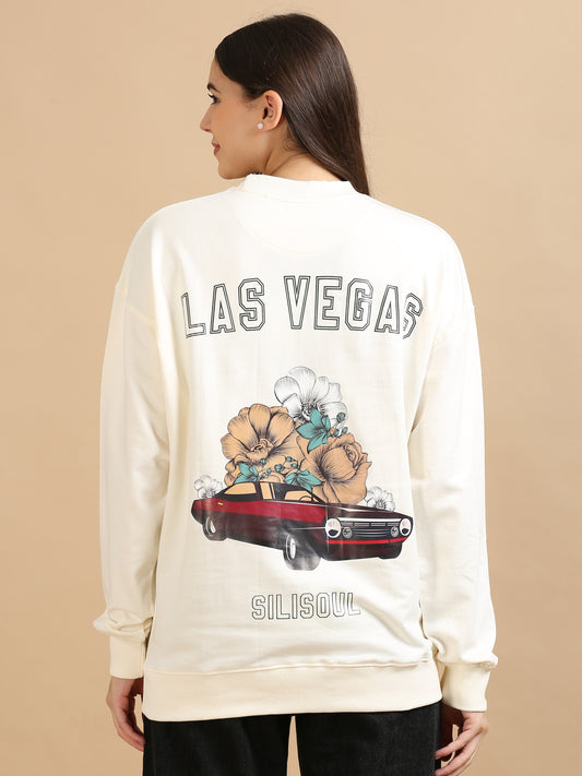 Women's Off White Graphic Print Oversized Sweatshirt