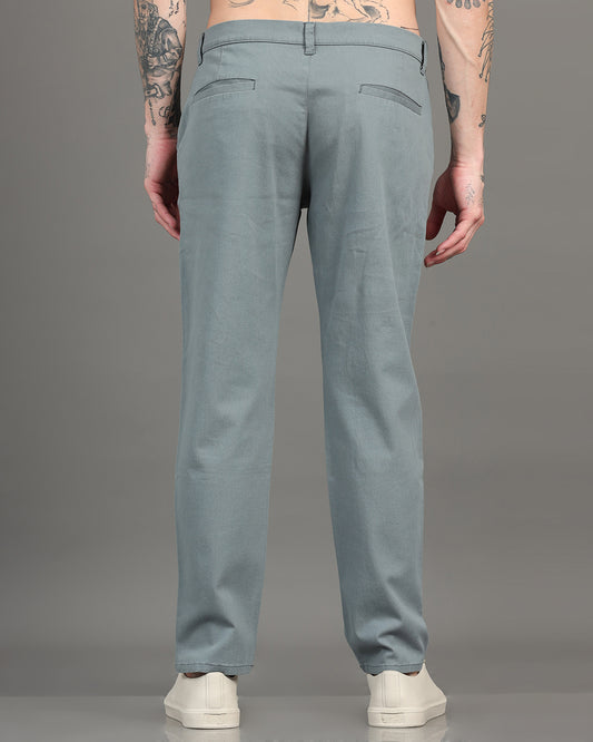 Men's Steel Regular Fit Solid Cotton Chinos Trousers