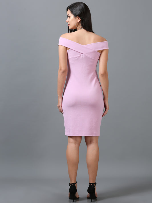 Women's Pink Solid Knitted Knee Length Sheath Sleeveless Dress