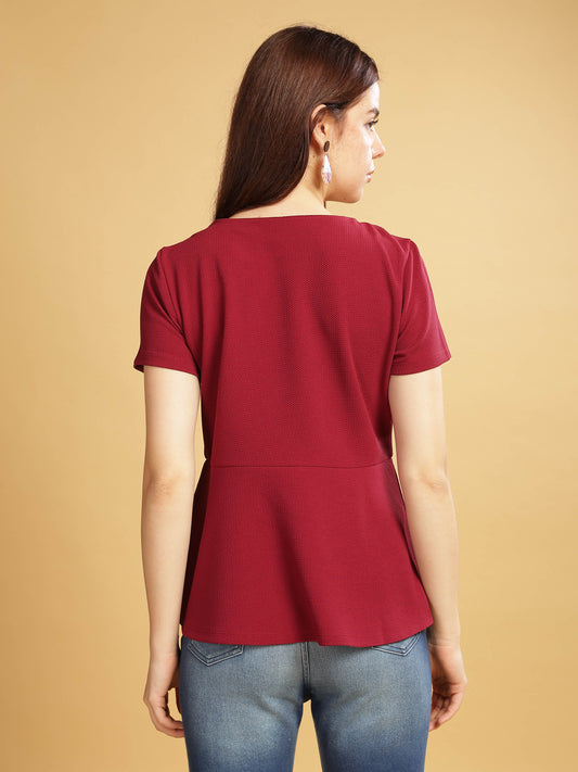 Women's Maroon Solid Knitted Top