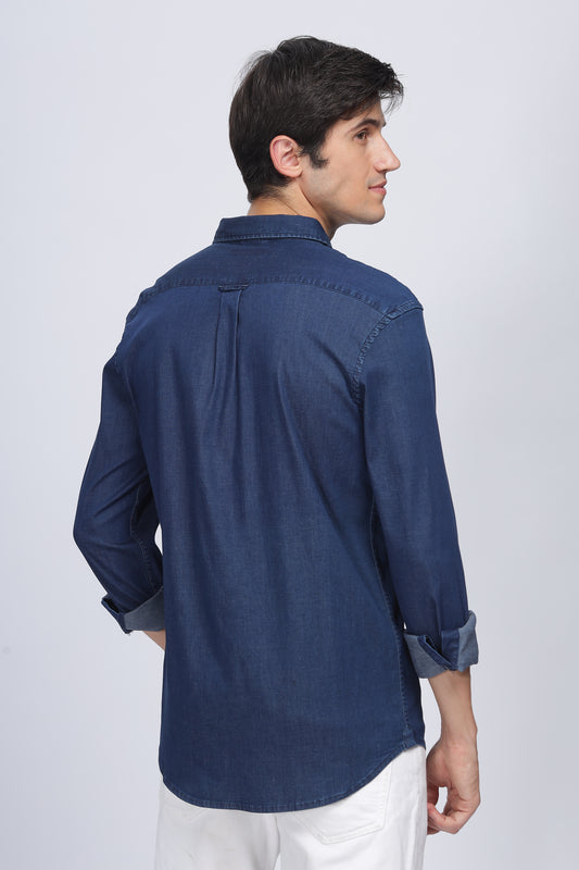 Men's Navy Blue Solid Slim Fit Shirt