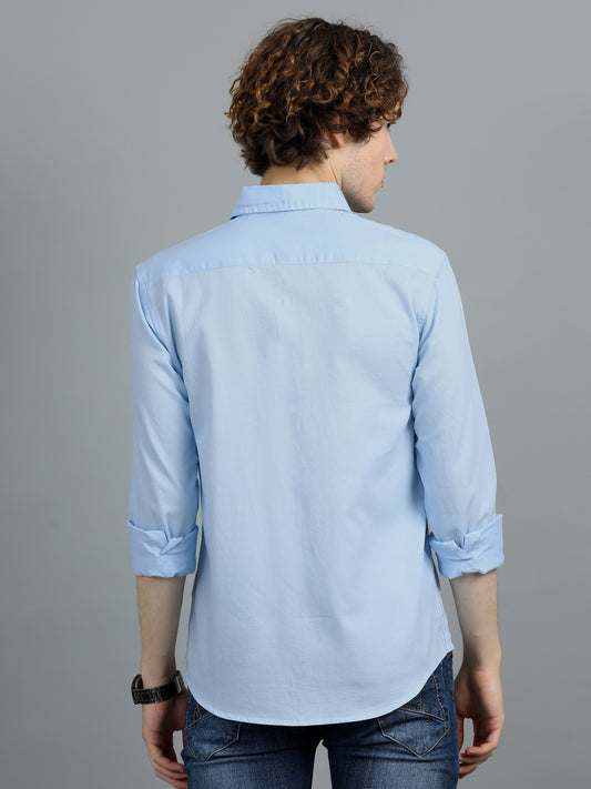 Men's Blue Solid Regular Fit Shirt