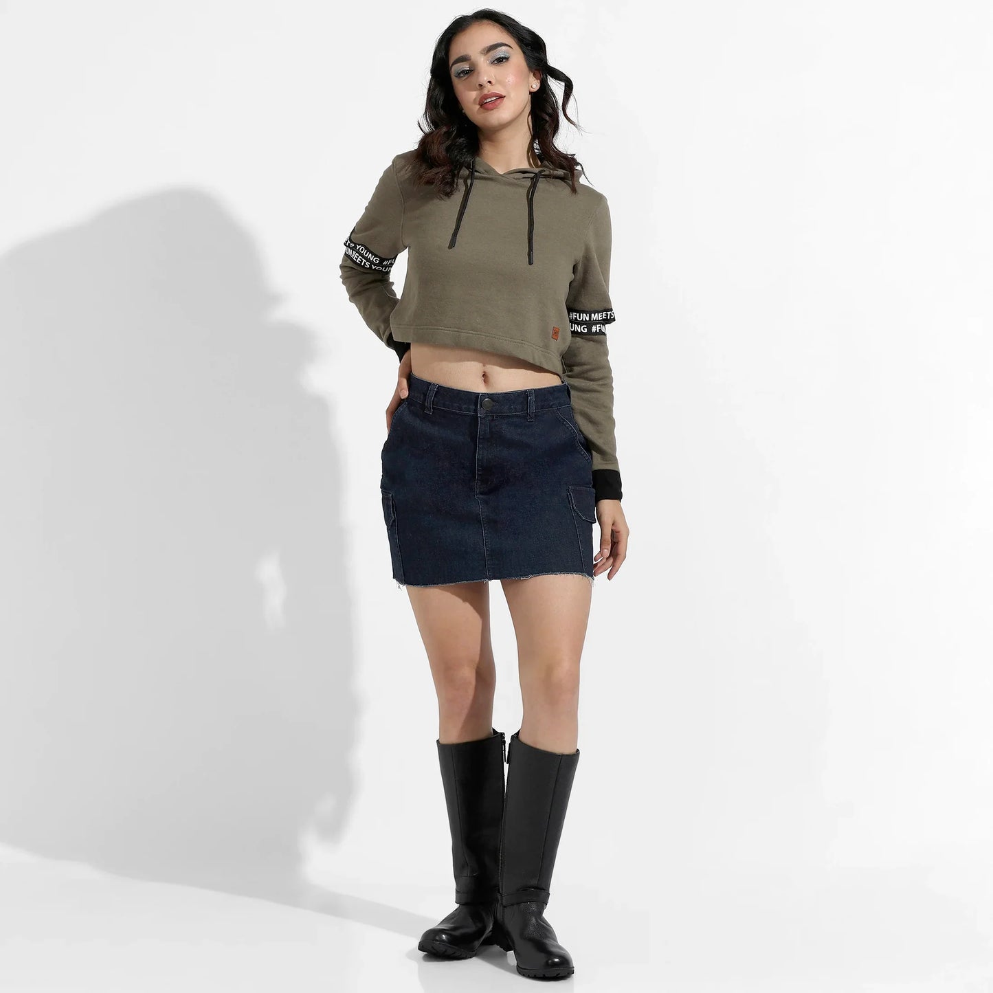 Olive Green Pullover Hoodie With Cut-Out Sleeves