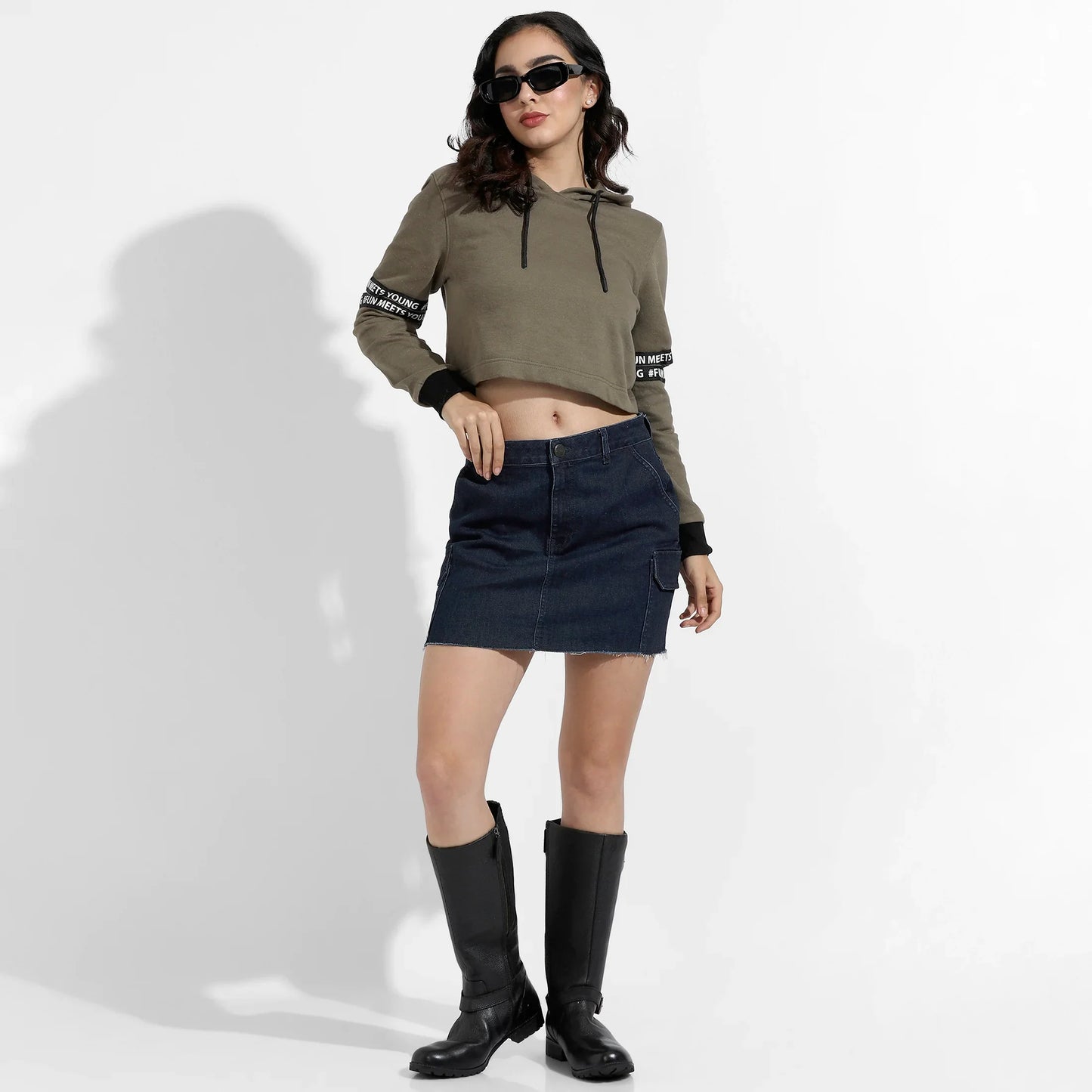 Olive Green Pullover Hoodie With Cut-Out Sleeves