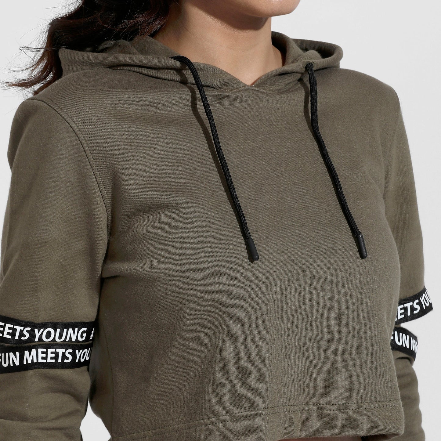 Olive Green Pullover Hoodie With Cut-Out Sleeves