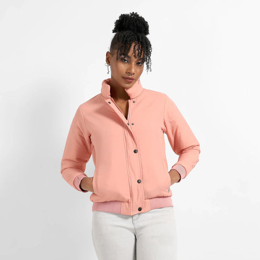 Pink Puffer Jacket With Ribbed Hem