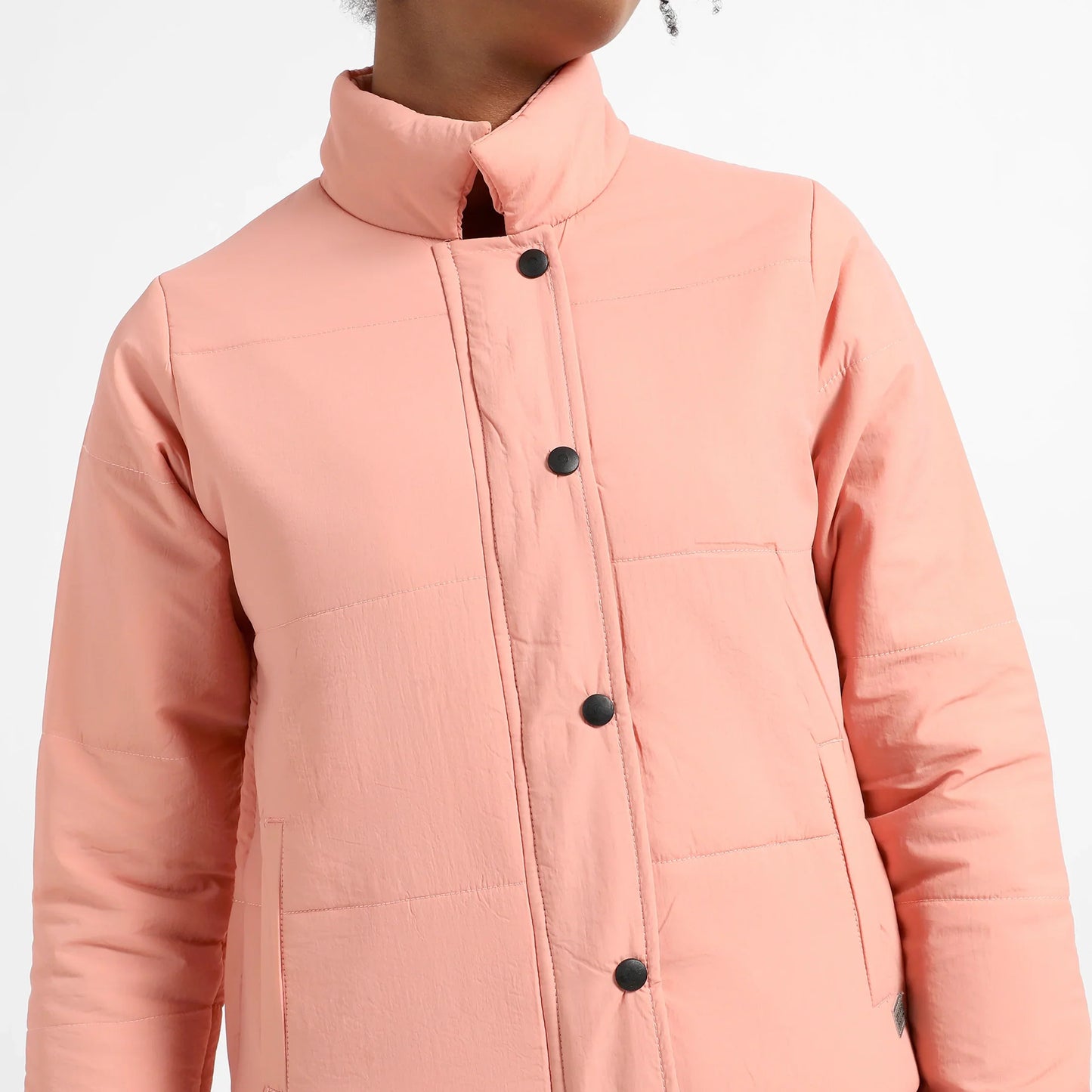 Pink Puffer Jacket With Ribbed Hem