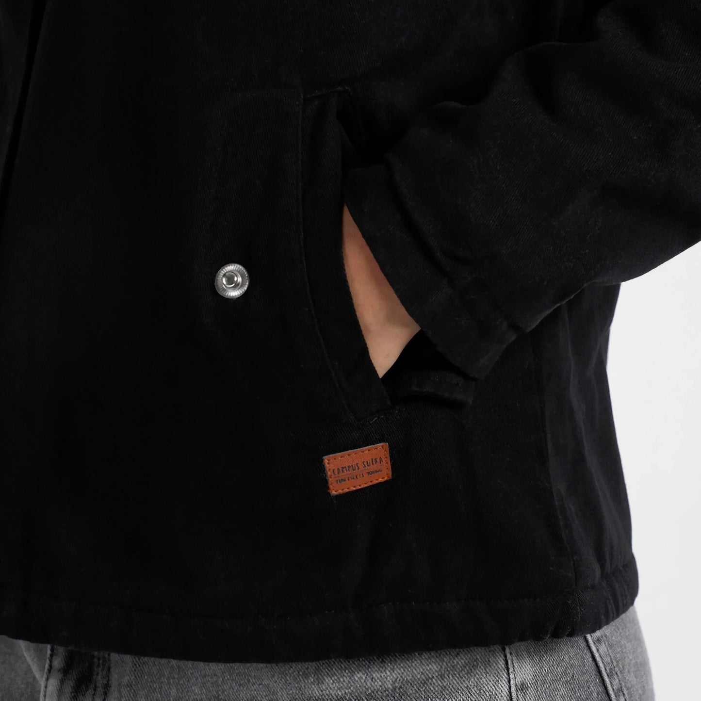 Black Zip-Front Jacket With Fur Details