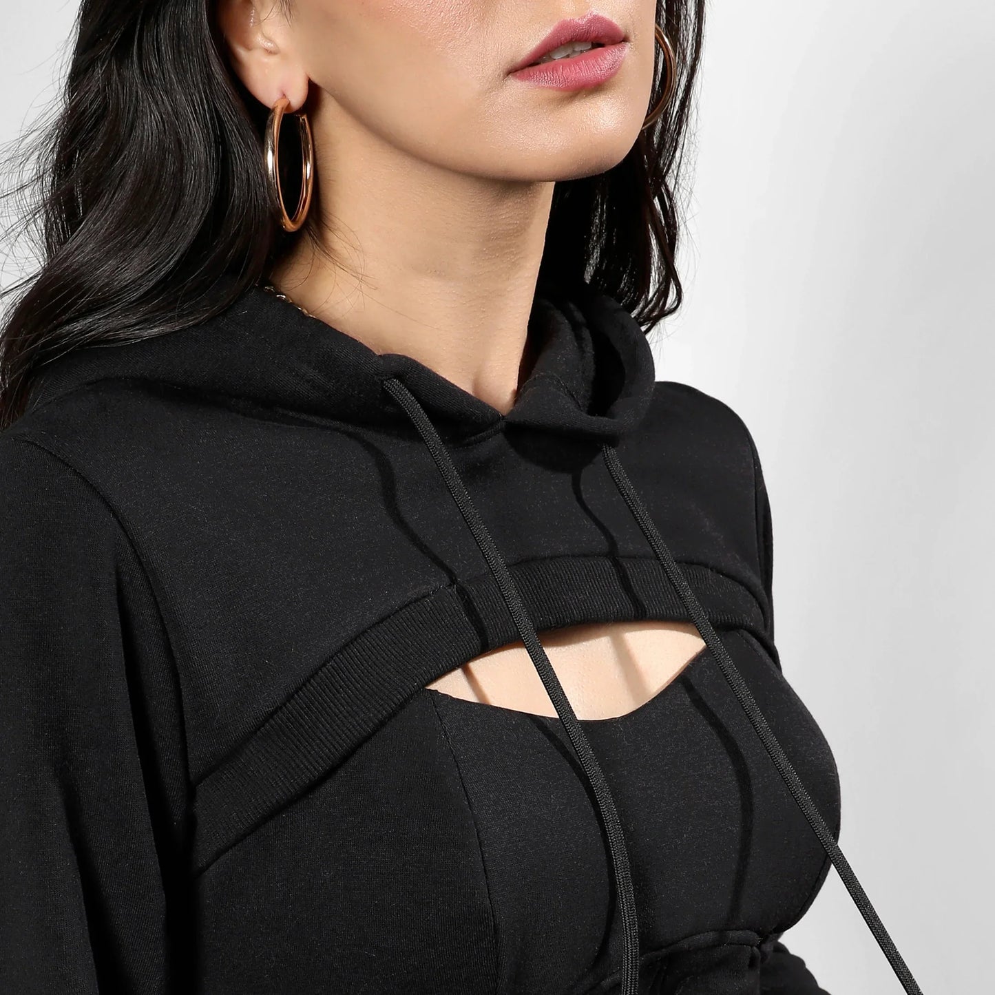 Carbon Black Corset Top With Ultra Cropped Hoodie