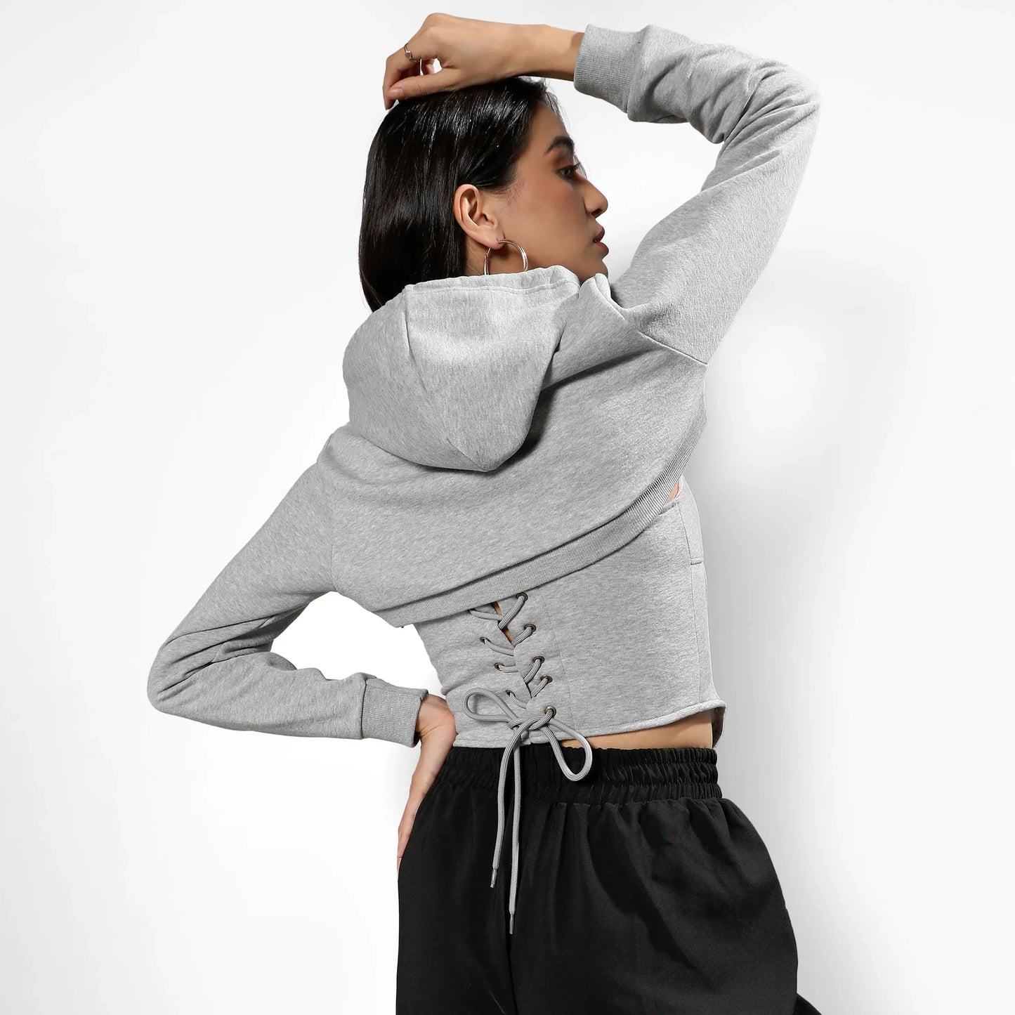 Light Grey Corset Top With Ultra Cropped Hoodie
