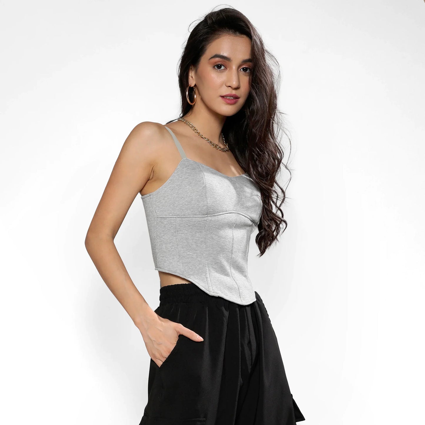 Light Grey Corset Top With Ultra Cropped Hoodie