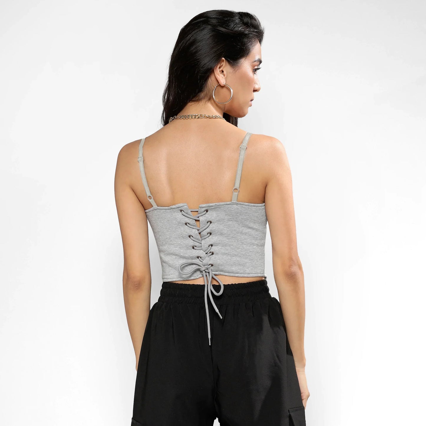 Light Grey Corset Top With Ultra Cropped Hoodie