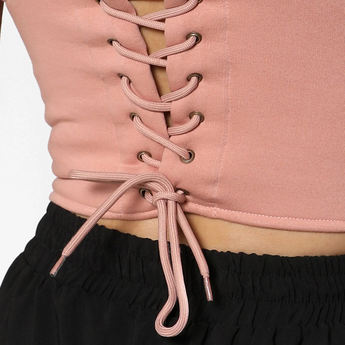 Nude Pink Corset Top With Ultra Cropped Hoodie