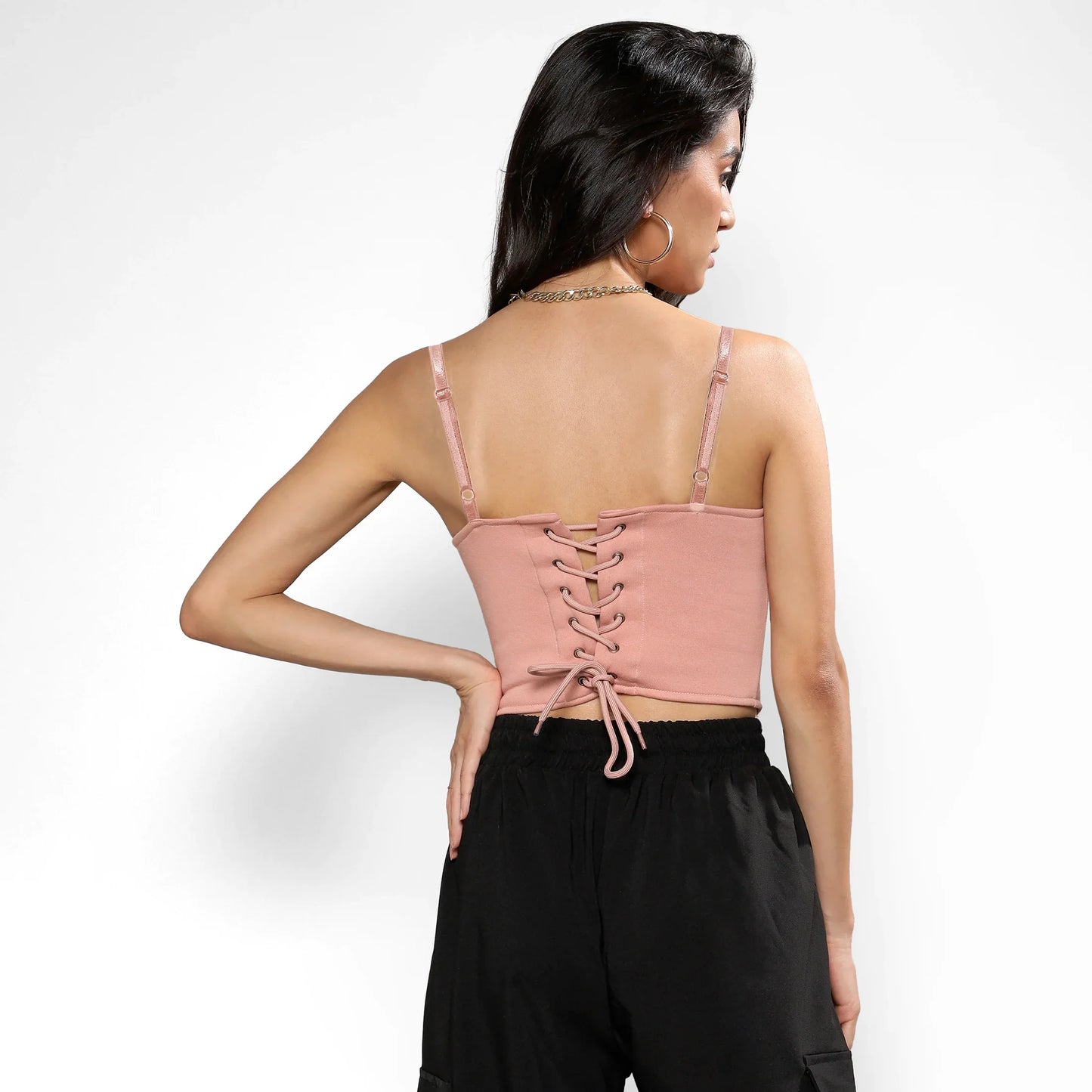 Nude Pink Corset Top With Ultra Cropped Hoodie