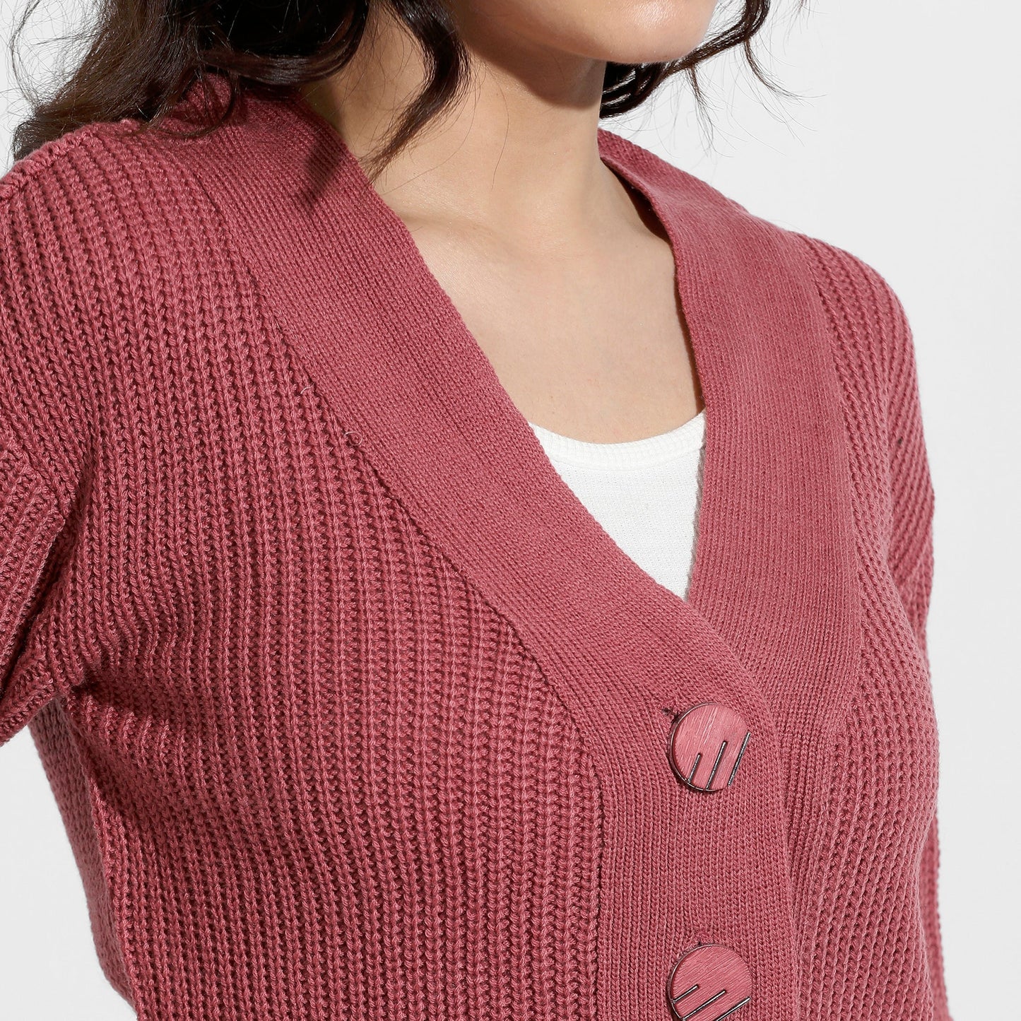 Blush Pink Solid Ribbed Cropped Cardigan