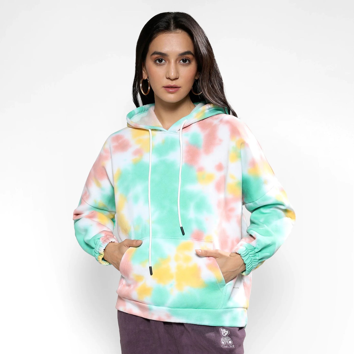 Mint Green & Brown Oversized Tie-Dye Hoodie