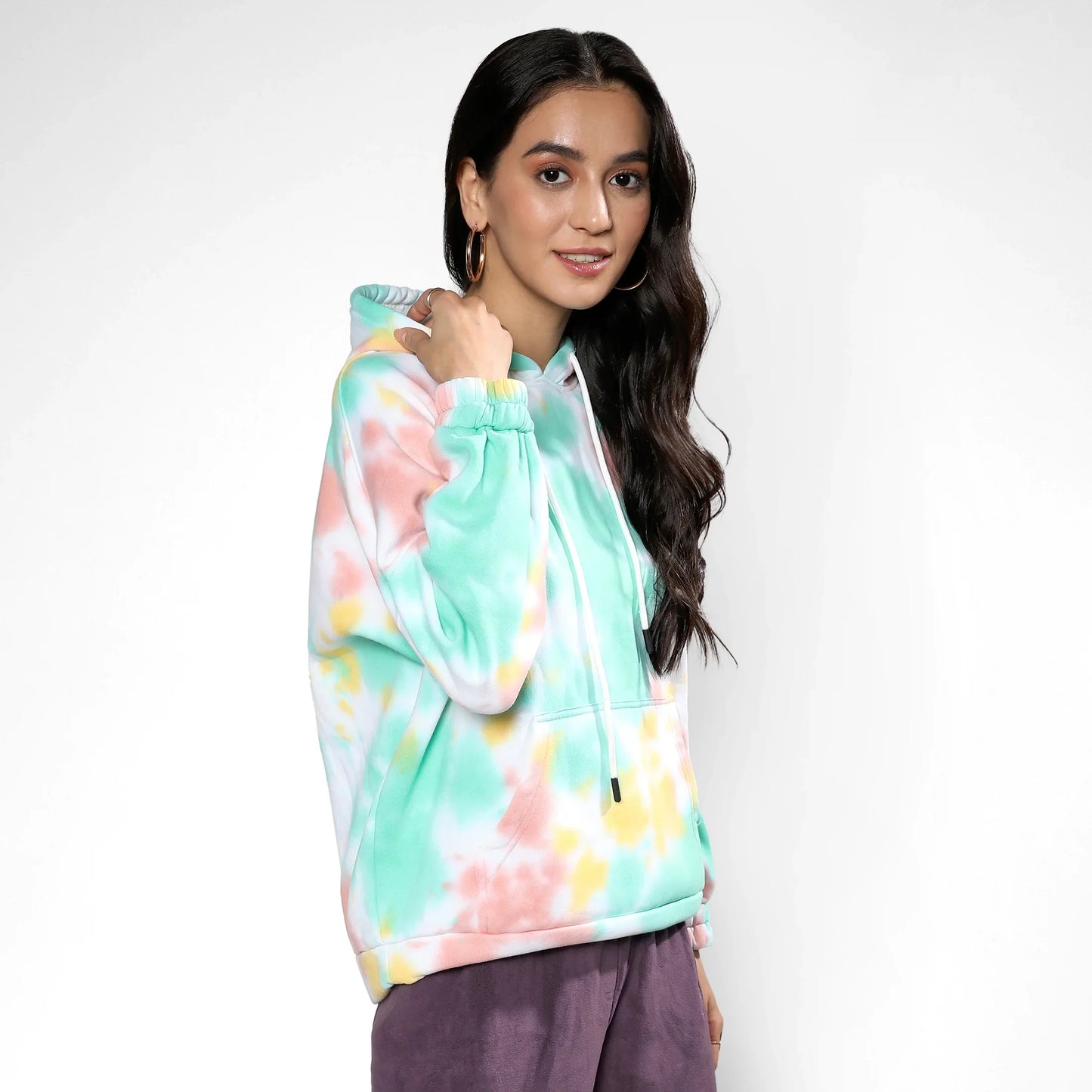 Mint Green & Brown Oversized Tie-Dye Hoodie