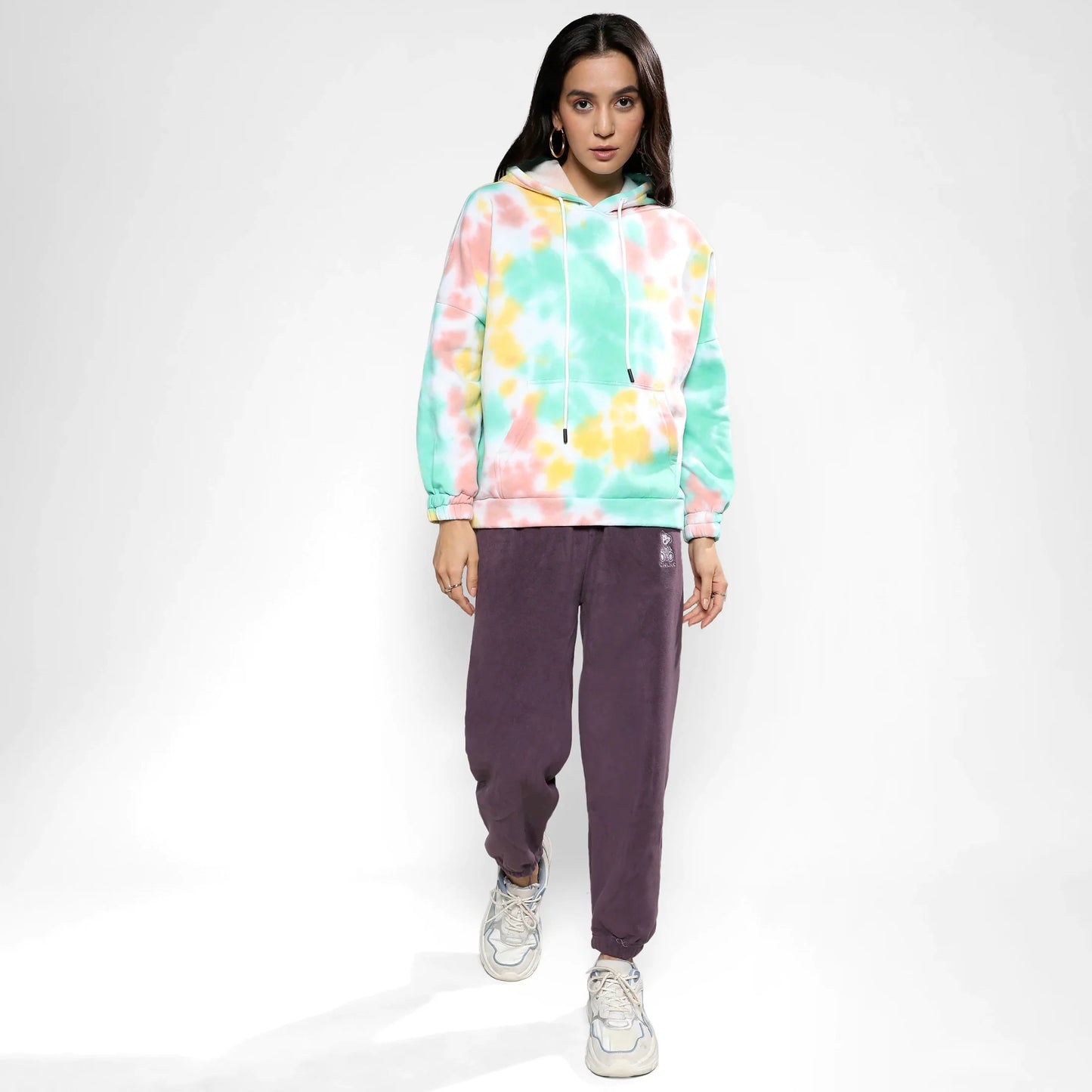 Mint Green & Brown Oversized Tie-Dye Hoodie