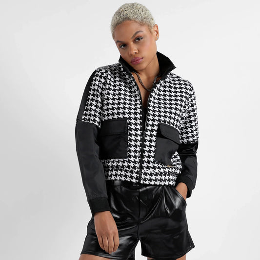 Black & White Contrast Houndstooth Jacket