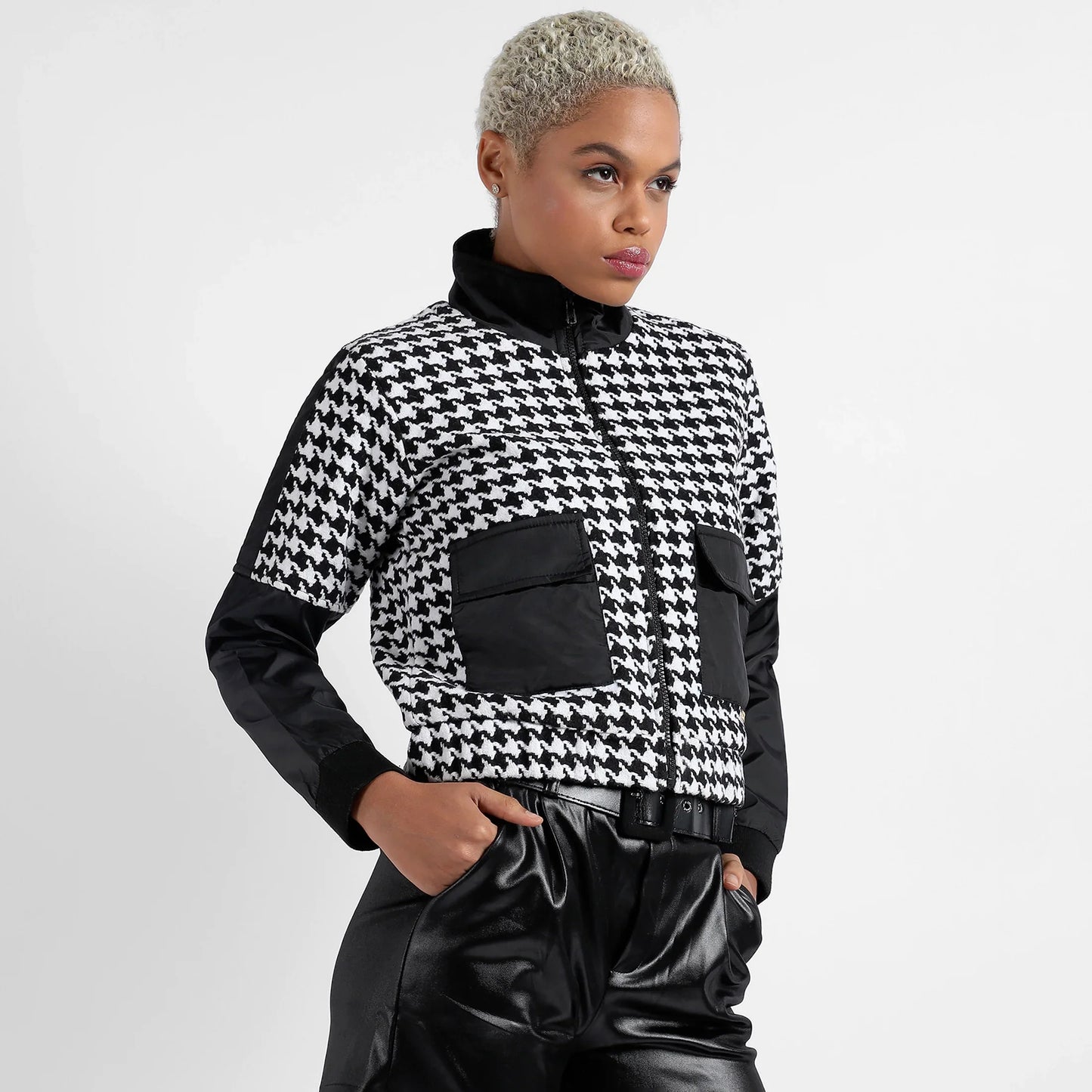 Black & White Contrast Houndstooth Jacket