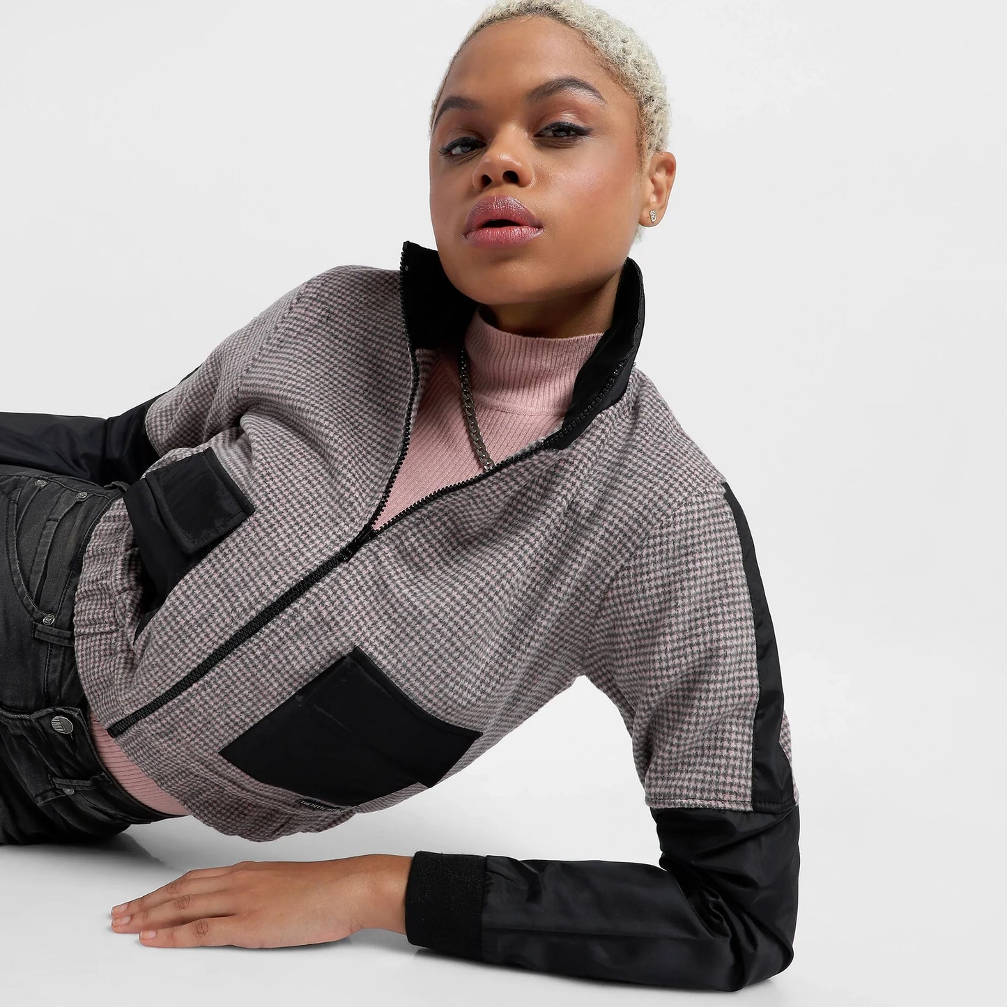Black & Grey Contrast Houndstooth Jacket
