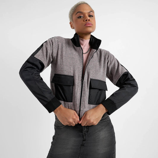 Black & Grey Contrast Houndstooth Jacket