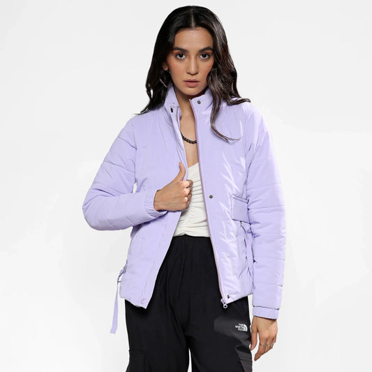 Light Purple Bar Quilted Puffer Jacket