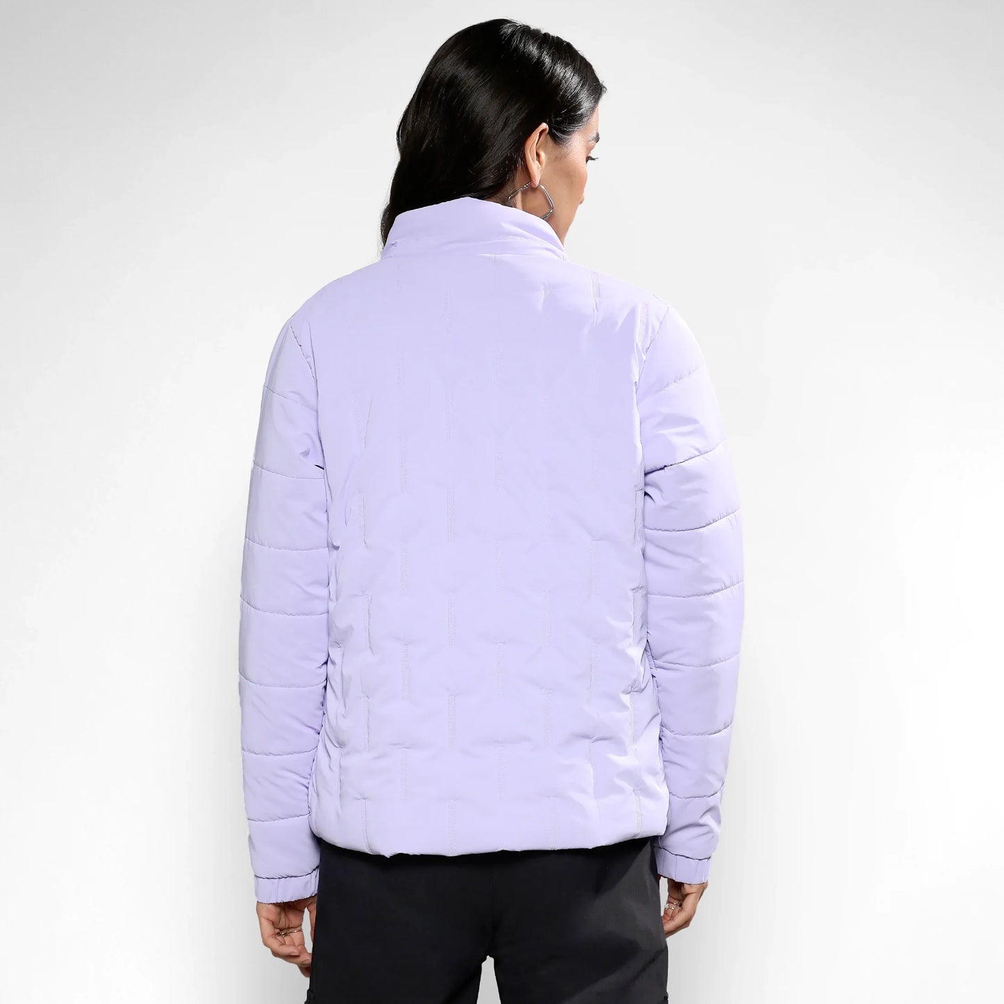 Light Purple Bar Quilted Puffer Jacket