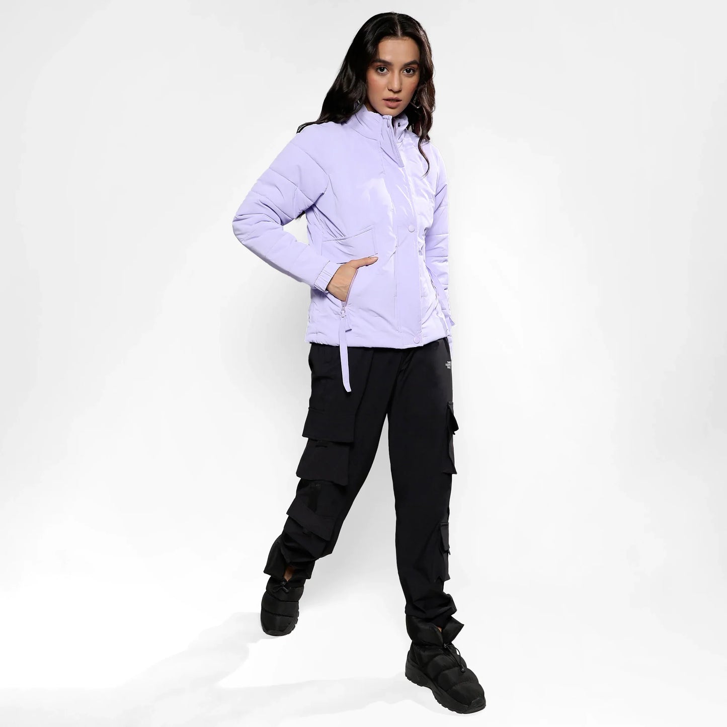 Light Purple Bar Quilted Puffer Jacket
