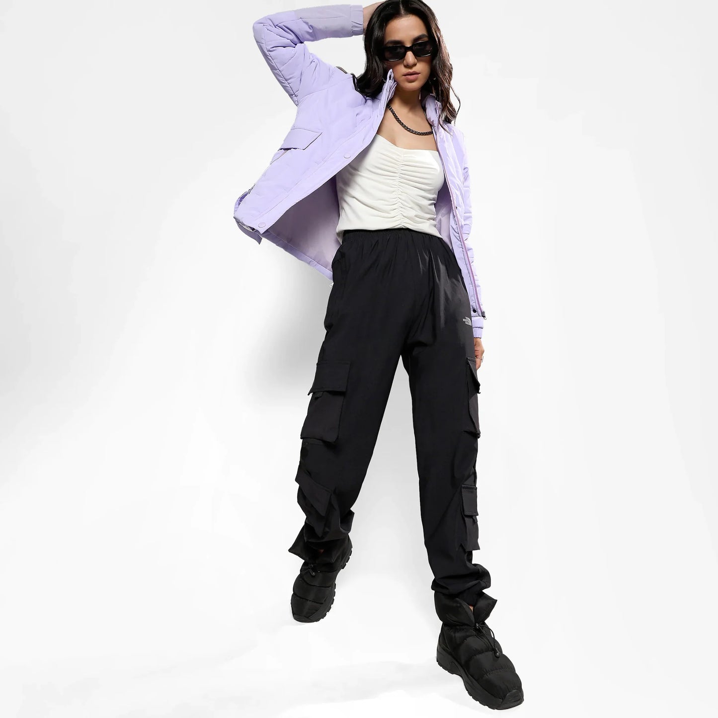 Light Purple Bar Quilted Puffer Jacket