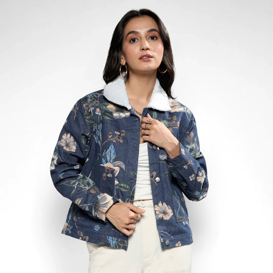Blue Botanical Denim Jacket
