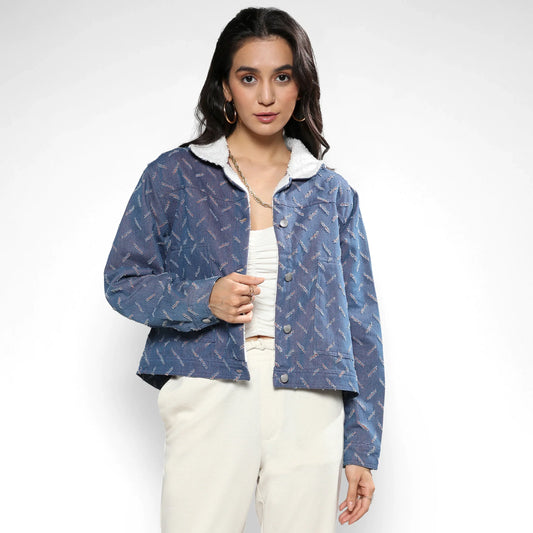 Blue Clustered Distress Denim Jacket