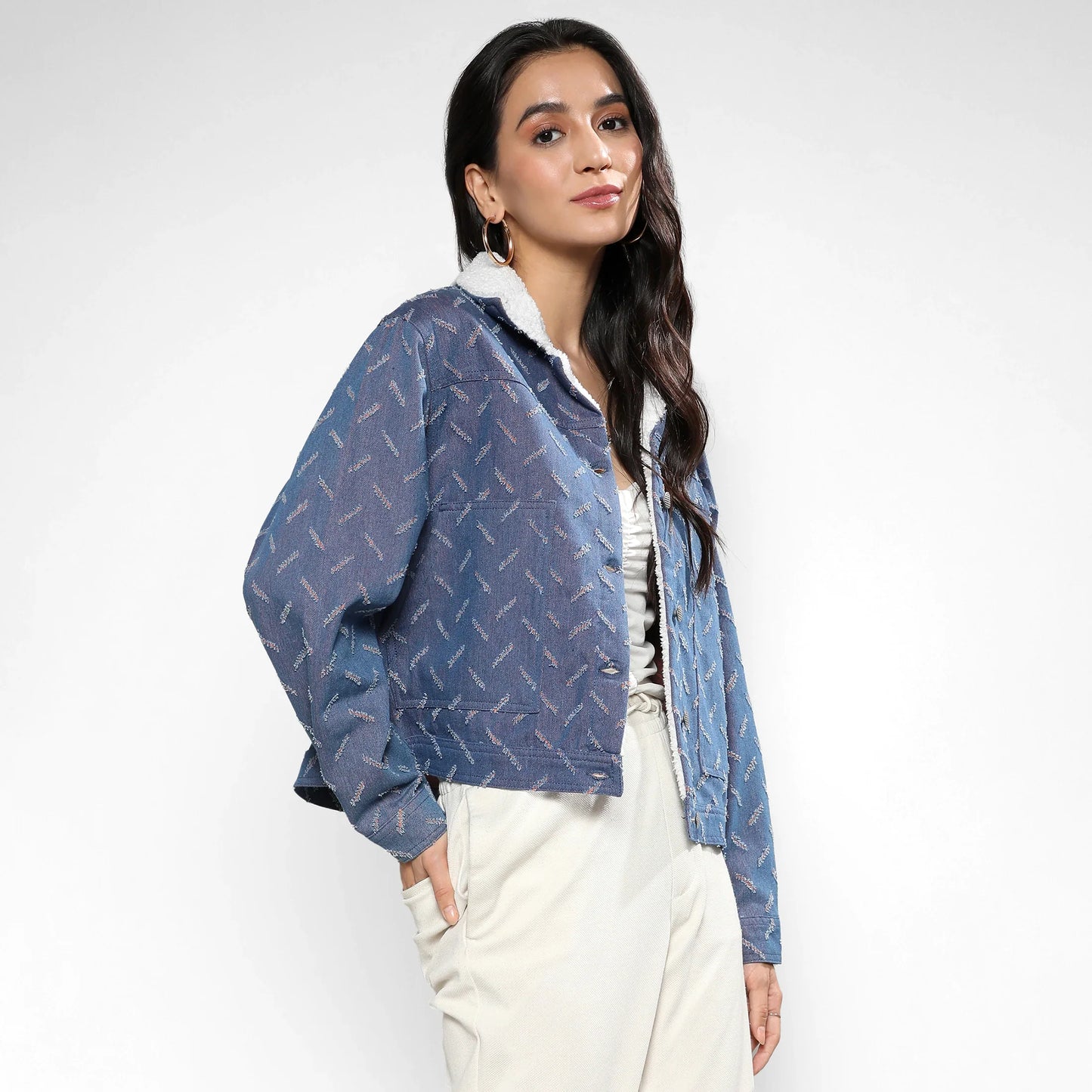 Blue Clustered Distress Denim Jacket