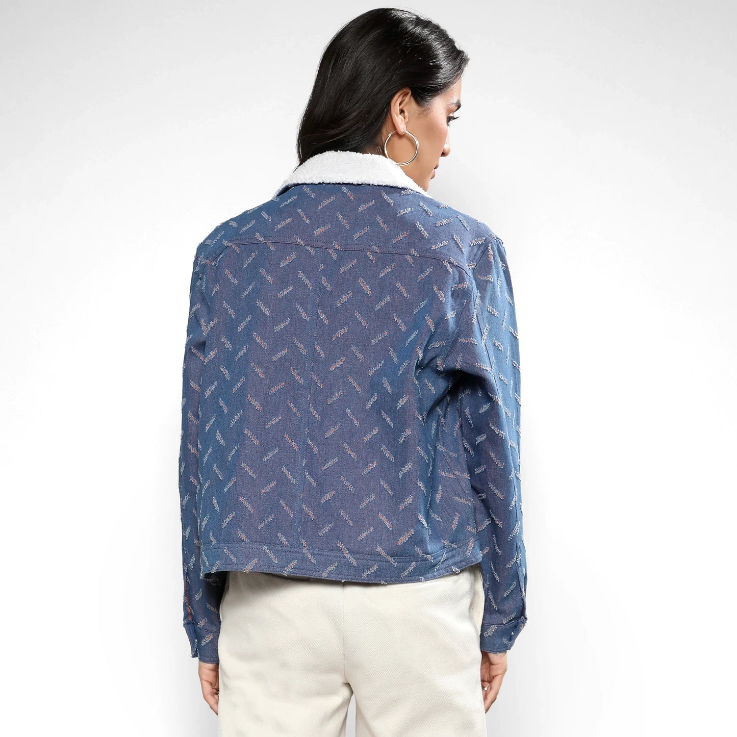 Blue Clustered Distress Denim Jacket