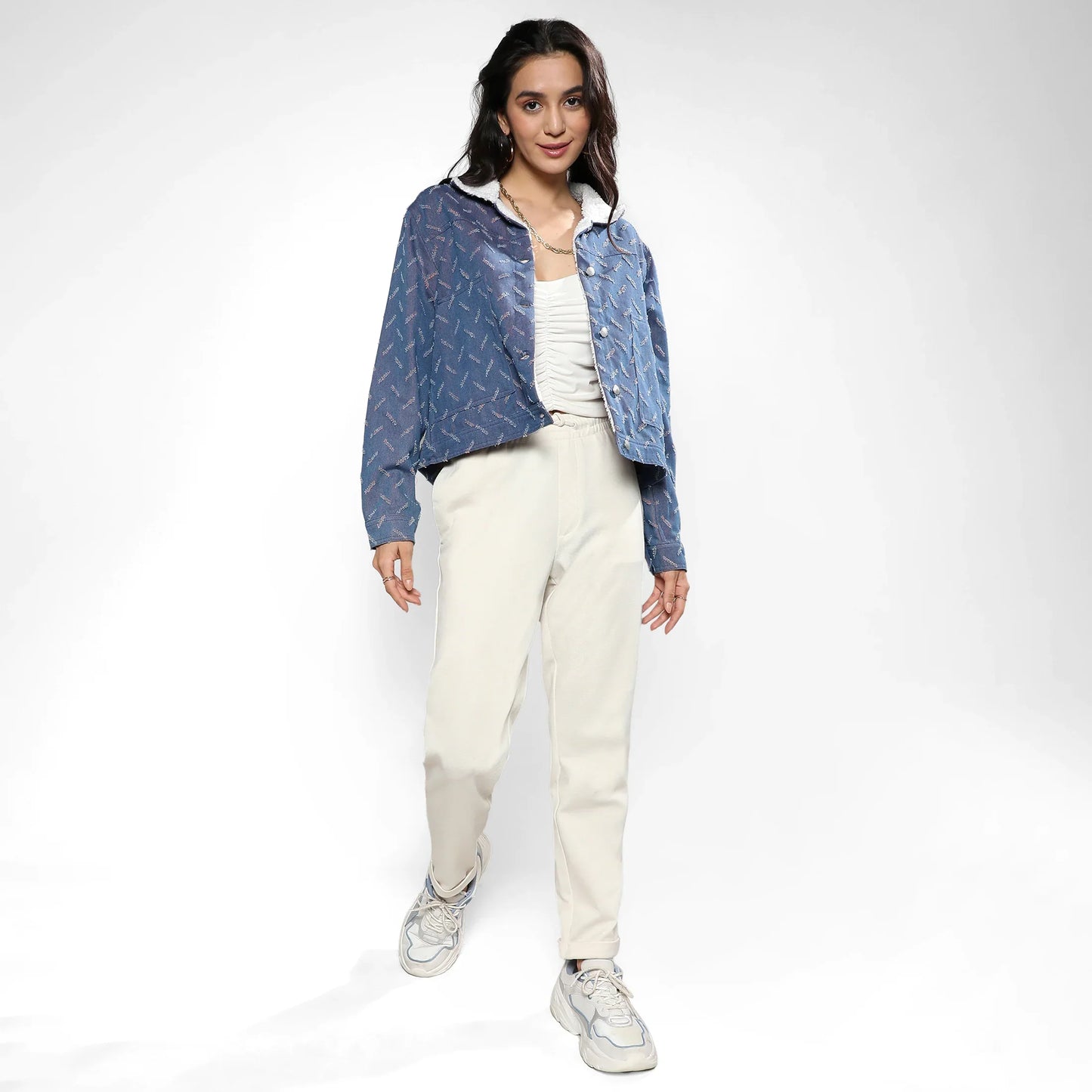 Blue Clustered Distress Denim Jacket