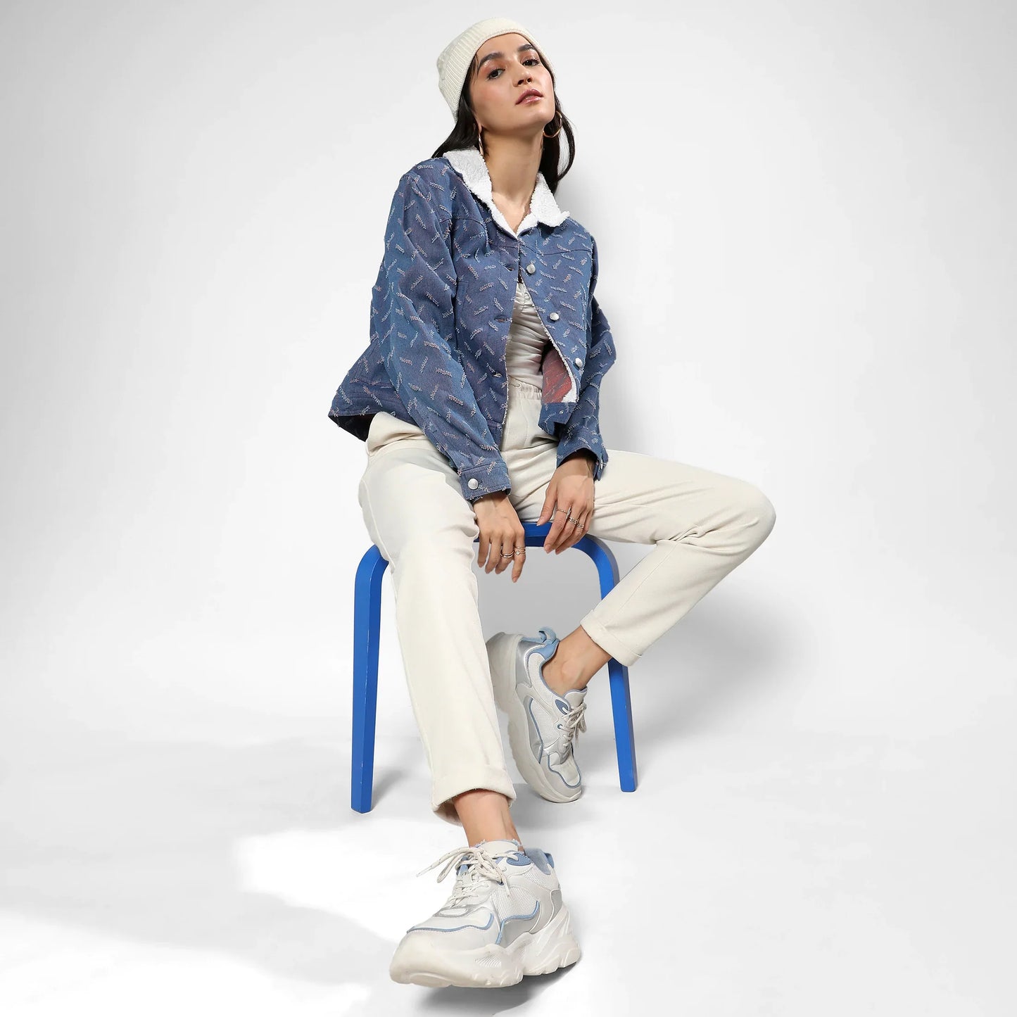 Blue Clustered Distress Denim Jacket