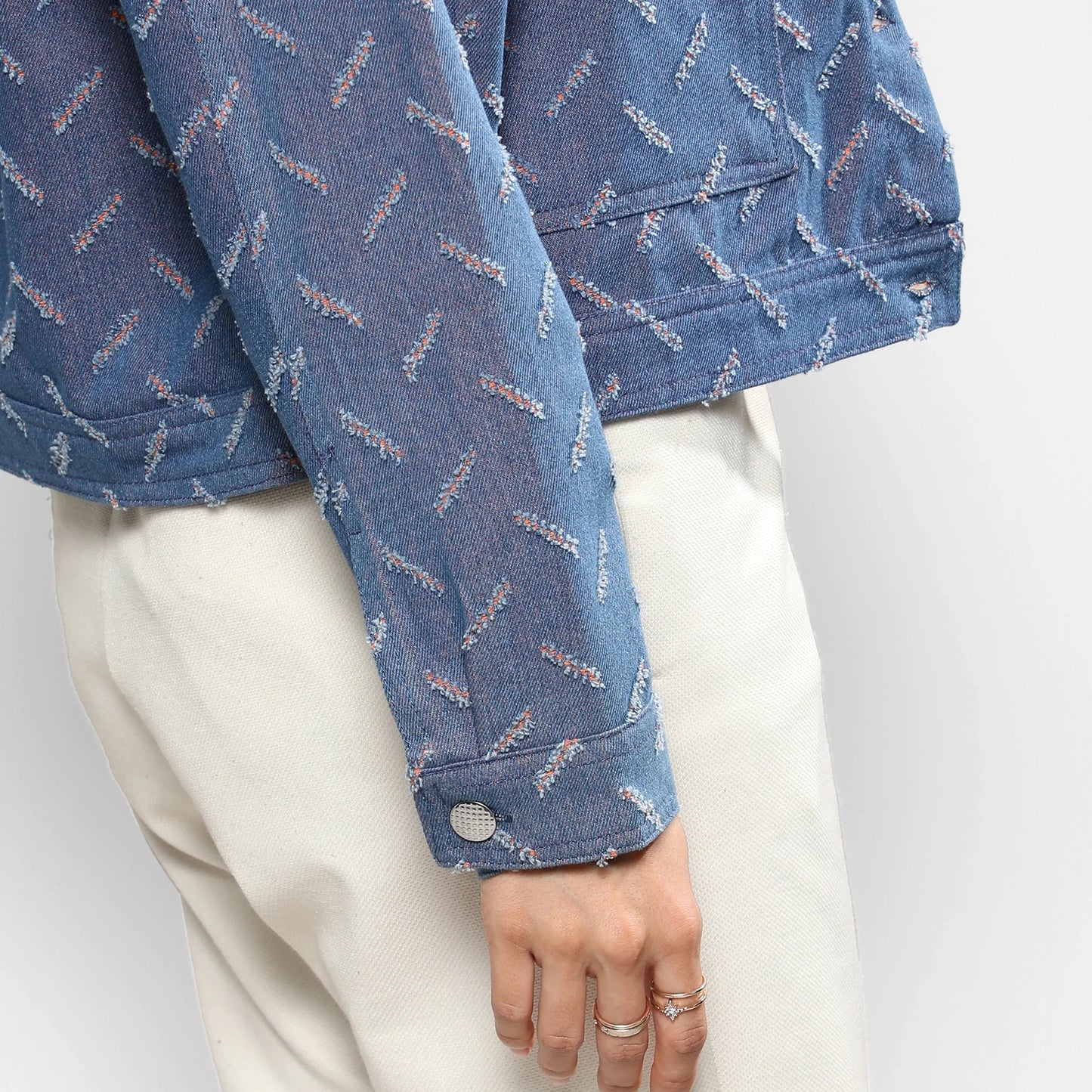 Blue Clustered Distress Denim Jacket