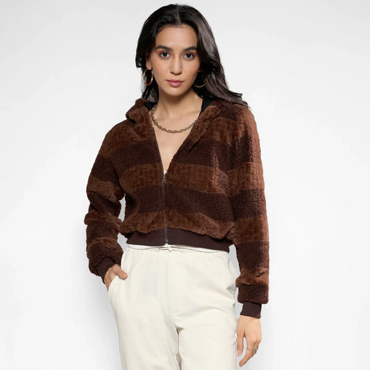 Chocolate Brown Fleece Horizontal Striped Jacket