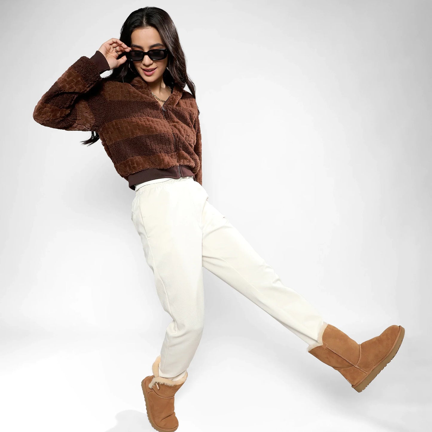 Chocolate Brown Fleece Horizontal Striped Jacket