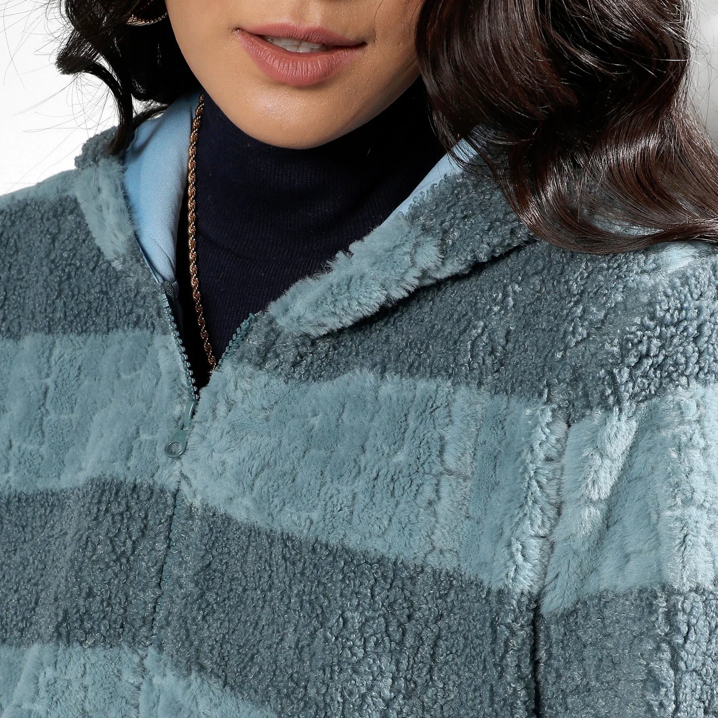 Steel Blue Fleece Horizontal Striped Jacket