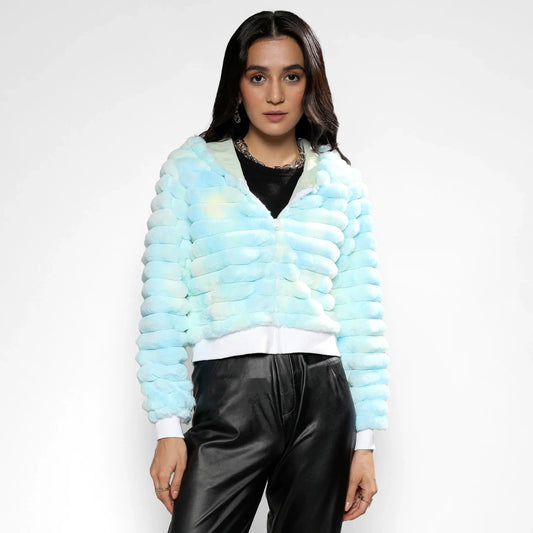 Light Blue Faux Fur Cropped Jacket