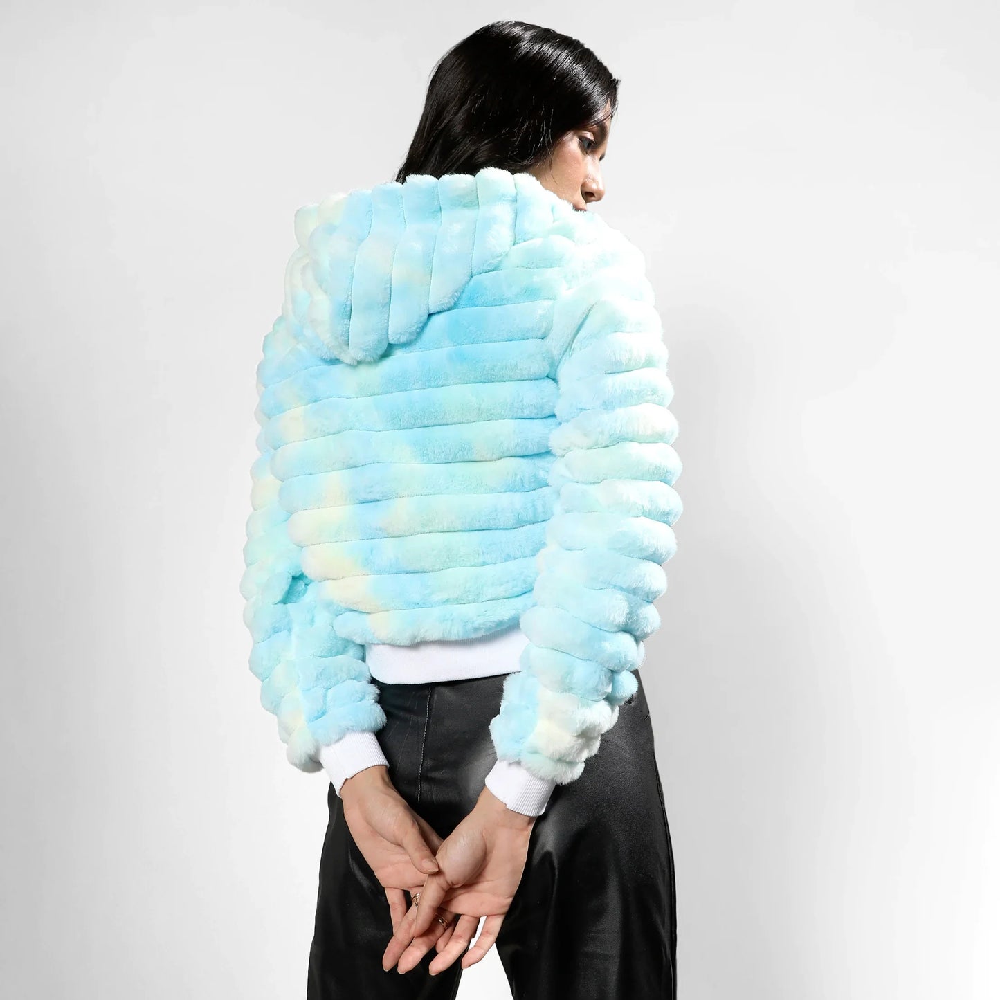 Light Blue Faux Fur Cropped Jacket