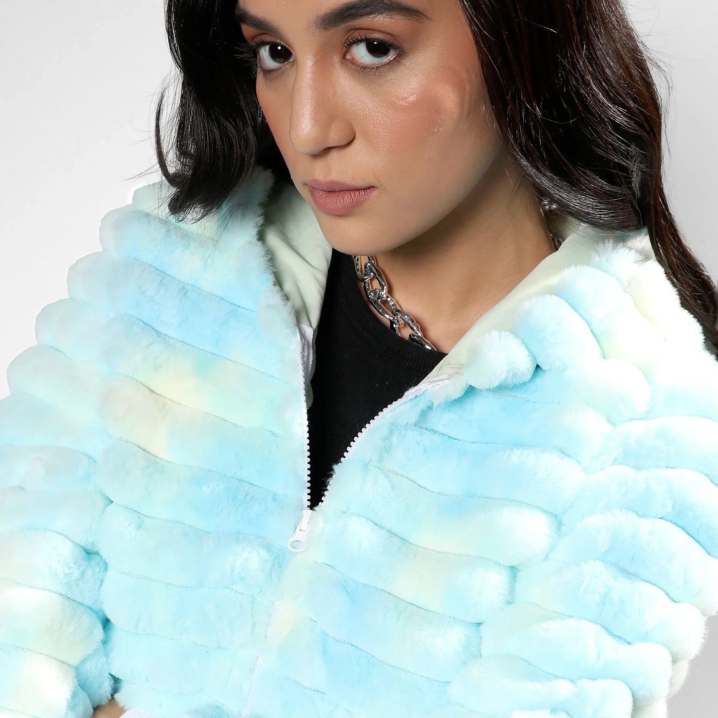Light Blue Faux Fur Cropped Jacket
