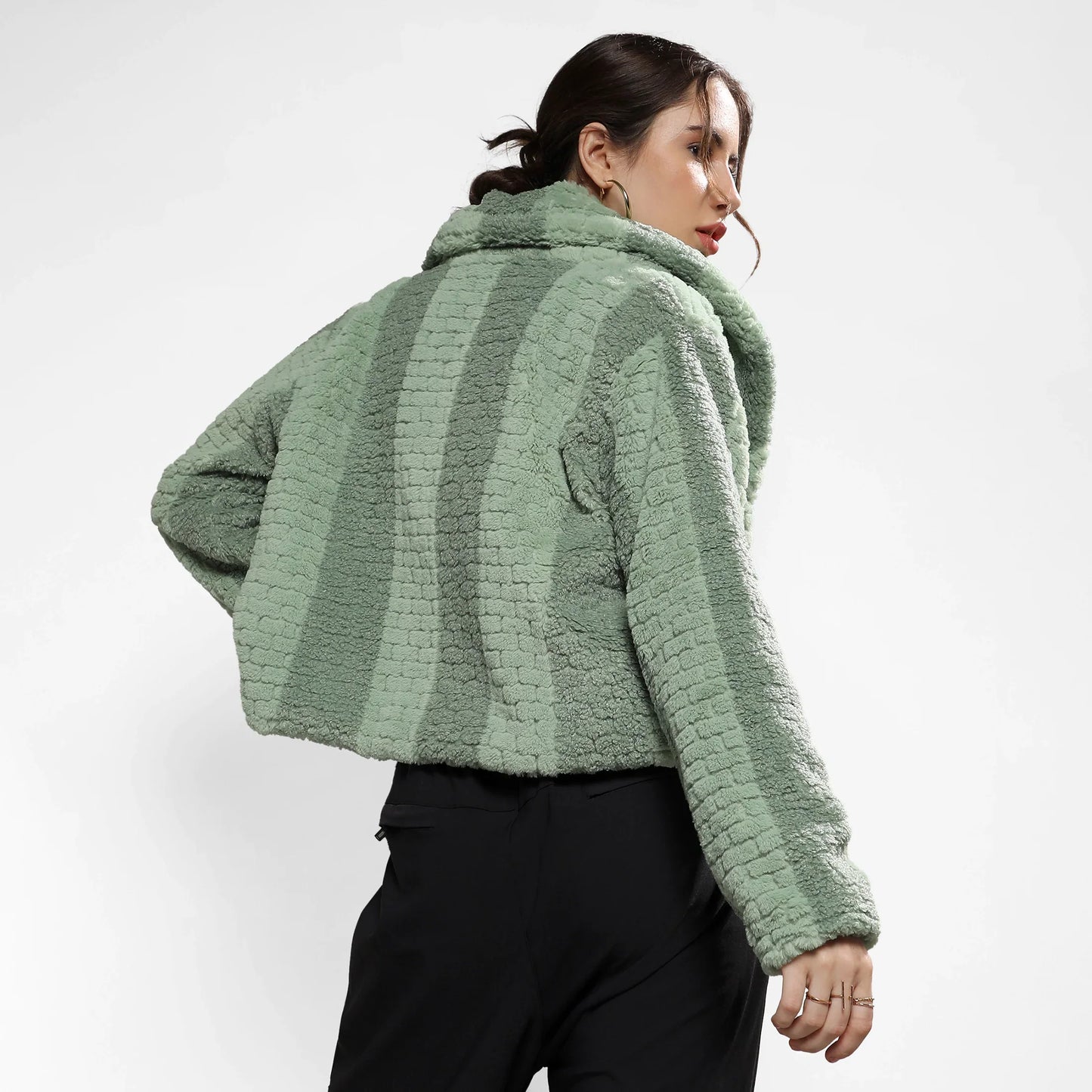 Olive Green Fleece Candy Striped Jacket