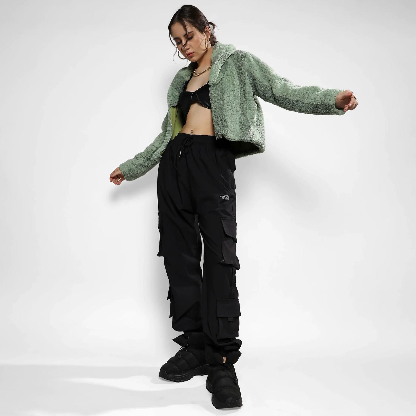 Olive Green Fleece Candy Striped Jacket