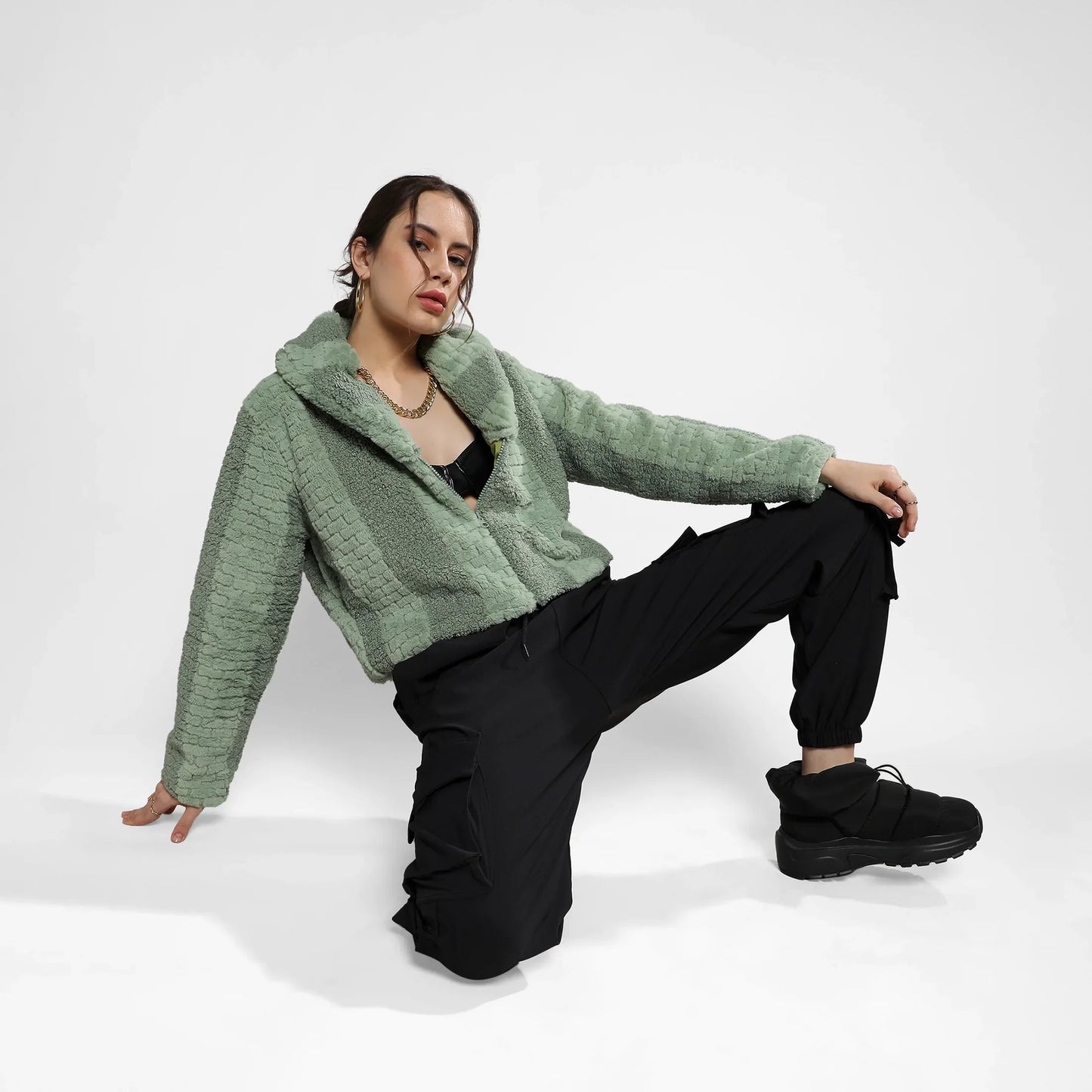 Olive Green Fleece Candy Striped Jacket