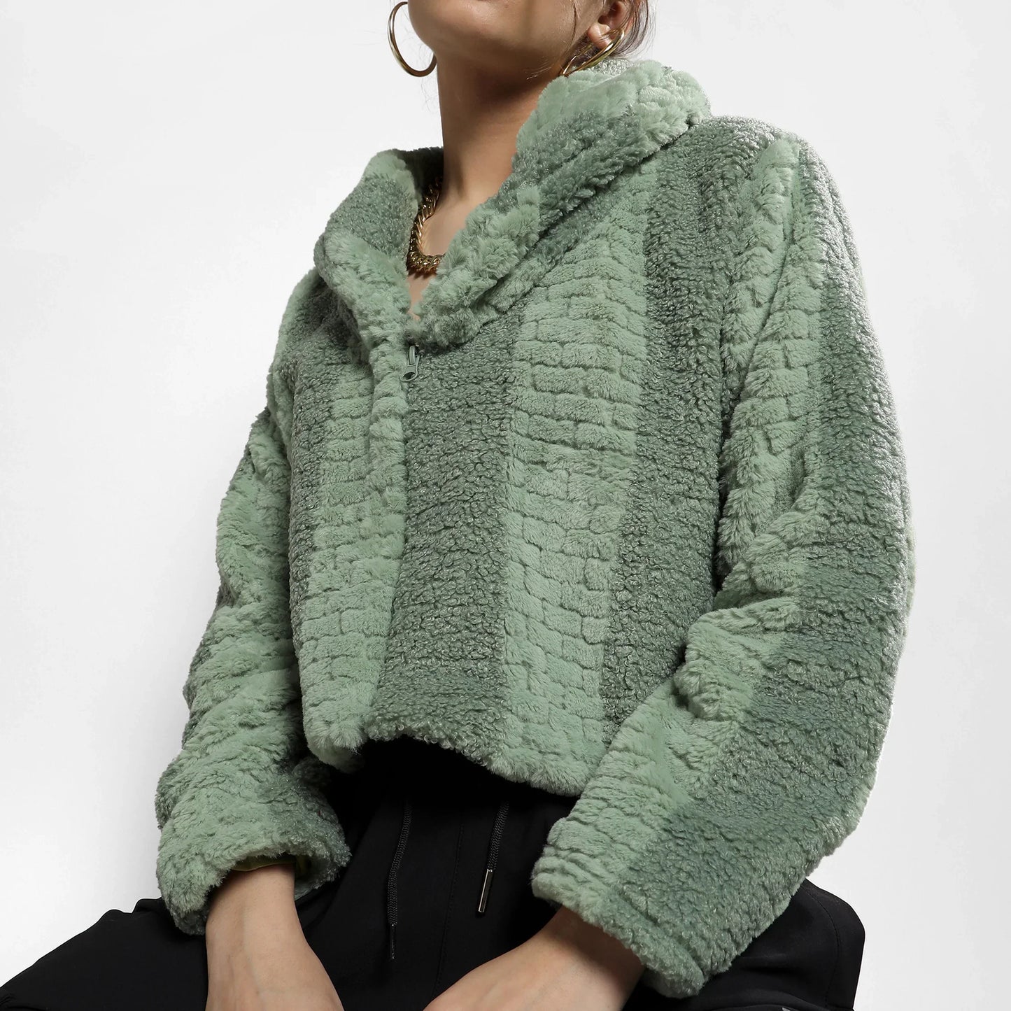 Olive Green Fleece Candy Striped Jacket