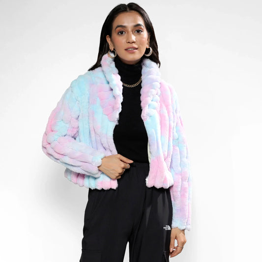 Powder Blue & Blush Pink Bubblegum Ripple Faux Fur Jacket