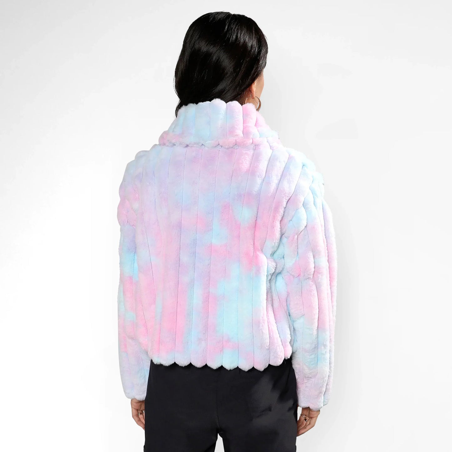 Powder Blue & Blush Pink Bubblegum Ripple Faux Fur Jacket